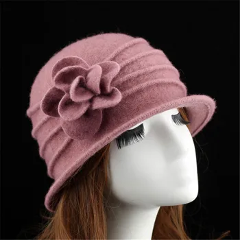 2017 Vinter Kvinders Hat Uld Varme Fedoras Mode Blomst Dekoration Kvindelige Hatte Kvinder Elegant temperament Mærke Cap Mors Hat