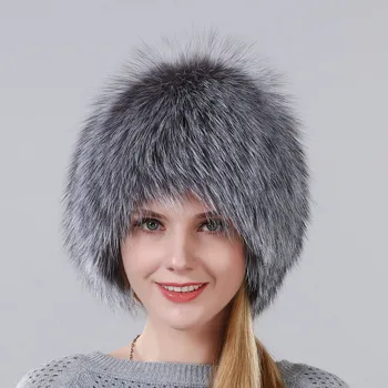 2017 Vinteren, Skal Hot Salg Naturlige Silver Fox Fur Hat Kvinder Vinteren Strikket Pels Hætte Kvinder Hat Fox Fur Bombefly Hat Kvindelige Øre Varm