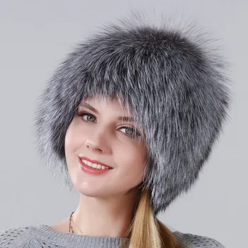 2017 Vinteren, Skal Hot Salg Naturlige Silver Fox Fur Hat Kvinder Vinteren Strikket Pels Hætte Kvinder Hat Fox Fur Bombefly Hat Kvindelige Øre Varm