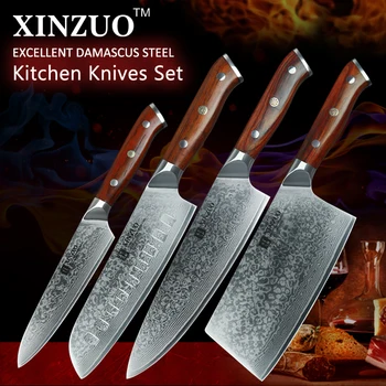 2017 XINZUO Damaskus stål køkkenkniv sæt 8 inches chef knive i rustfrit stål santoku kniv håndtag af palisander Gratis fragt