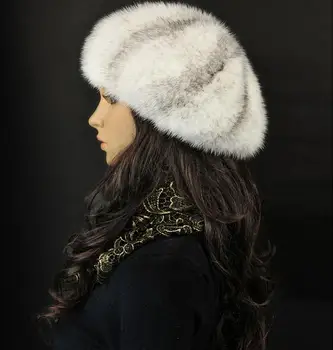 2017 ægte, naturlig mink pels strikket pels hatte af høj kvalitet i europa Rusland stil mink pels hætter beret hatte varmt forår hatte