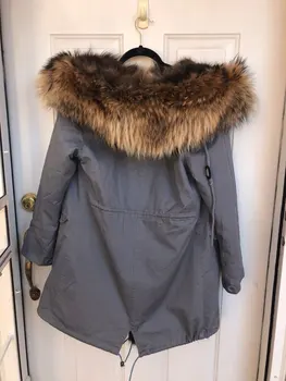 2017 Ægte, naturlig Pels vinter jakke, Lange Kvinder Vaskebjørn pels foring hætteklædte parkacoats gratis fragt