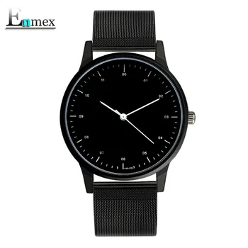 2017gift Enmex cool stil armbåndsur Kort mode, enkel, elegant med Sort og hvidt ansigt steel band quartz mode ur