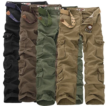 2017New Herre Cargo Pants army grøn sort store lommer udsmykning Casual let vask bukser mandlige forår &efterår bukser størrelse 28-46