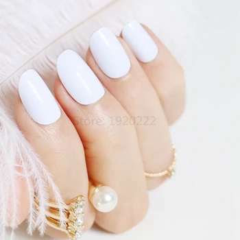 2018 24pcs Hot nye design smukke fine ovale candy søde falske negle nail color Hvid P W X