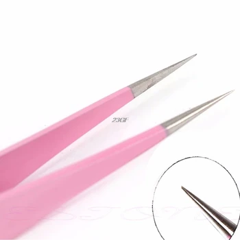2018 2STK Pink Straight & Buede Tweezer Til Eyelash Extensions Nail Art Nippers JUL15_37