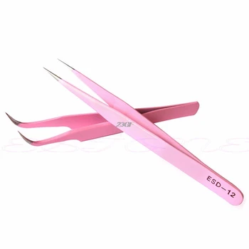 2018 2STK Pink Straight & Buede Tweezer Til Eyelash Extensions Nail Art Nippers JUL15_37