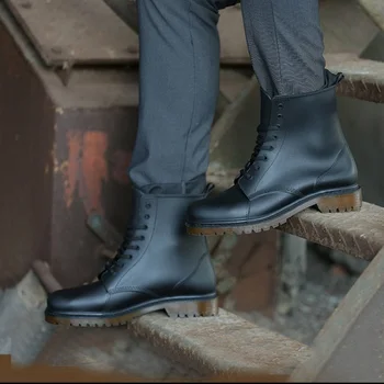 2018 ankel støvler til mænd regn støvler sommer støvler PVC rainboots solid cross-bundet fashion herre gummi
