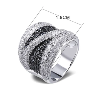 2018 Bred sort og hvid cubic zirconia Finger ring Trendy Engros Smykker Smukke Kobber, metal Fashion Store Ringe
