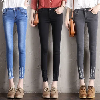 2018 Efteråret Nye Kvinder Ankel-Længde Black Jeans til Studerende Strække Tynde Kvindelige Slank Blyant Bukser Denim Fast Damer Bukser