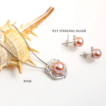 2018 fashion stor blomst 925 sterling sølv smykker sæt vedhæng & halskæde med s925 kæde til kvinder pearl smykker sat til salg