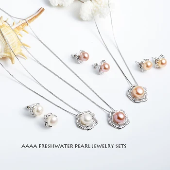 2018 fashion stor blomst 925 sterling sølv smykker sæt vedhæng & halskæde med s925 kæde til kvinder pearl smykker sat til salg