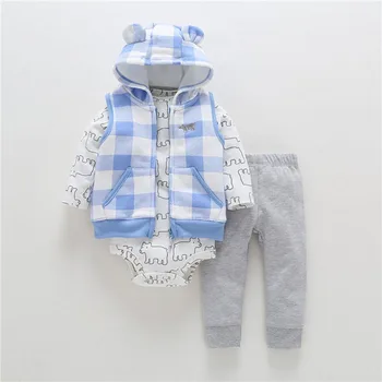 2018 Forår og Efterår 3stk Baby Tøj Sæt af Hooded Cotton Coat Heldragt, Vest og Bukser, Baby Pige Tøj til Børn Tøj