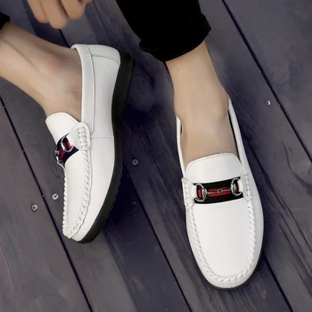 2018 Håndlavet Hvid Båd Sko Til Mænd i Ægte Læder Loafers Mode Sorte Mænd Casual Sko Slip På Plus Size Shoes Hombre