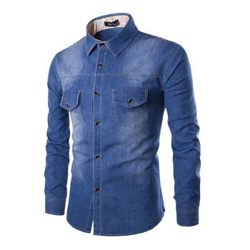 2018 høj kvalitet bomuld skjorter Jeans mandlig slim fit solid langærmet denim skjorte mænd casual tøj chemise homme plus størrelse 6xl