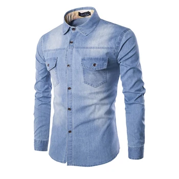 2018 høj kvalitet bomuld skjorter Jeans mandlig slim fit solid langærmet denim skjorte mænd casual tøj chemise homme plus størrelse 6xl