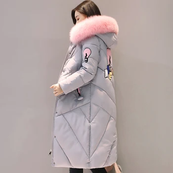 2018 høj kvalitet pels krave kvinder lang vinter frakke kvindelige varmt forede jakke dame overtøj parka casaco feminino (v) inverno