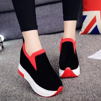 2018 højde stigende dame sko-wedge-platform sneakers tenis feminino sko kvinde mujer zapatillas casual sort rød sapatos