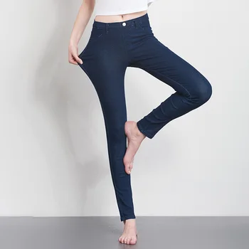 2018 Kvinder Casual Jeans med høj talje Bukser, Slim Plus Size Høj Elastisk Denim Bukser til kvinder sort blå 110kg