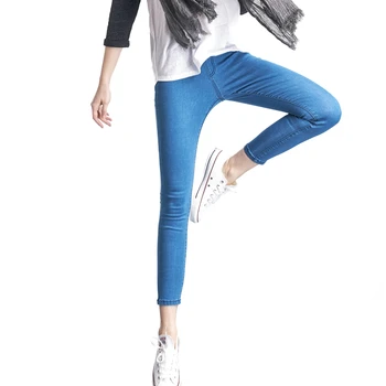 2018 Kvinder Casual Jeans med høj talje Bukser, Slim Plus Size Høj Elastisk Denim Bukser til kvinder sort blå 110kg