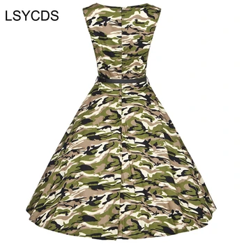 2018 Kvinder Kjole Army Grøn Sommer Audrey Hepburn-50'er, 60'er Vintage Kjoler Vestidos Plus Size Rockabilly Camouflage XS-4XL