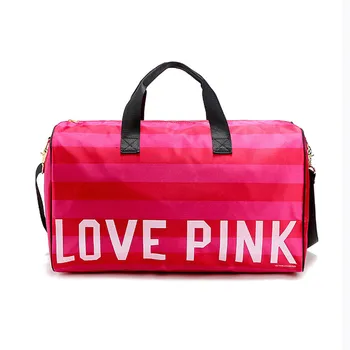 2018 Kvinder Mode Sexet Elsker Pink Håndtasker Tøndeformet Stor Kapacitet Rejse Duffle Stribet Vandtæt Strand Taske, Skuldertaske