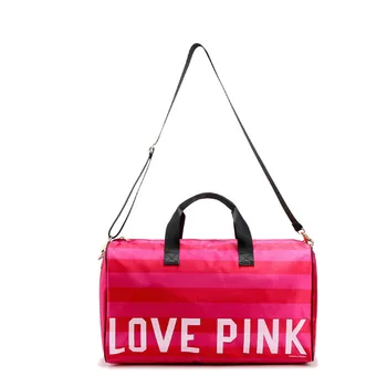 2018 Kvinder Mode Sexet Elsker Pink Håndtasker Tøndeformet Stor Kapacitet Rejse Duffle Stribet Vandtæt Strand Taske, Skuldertaske