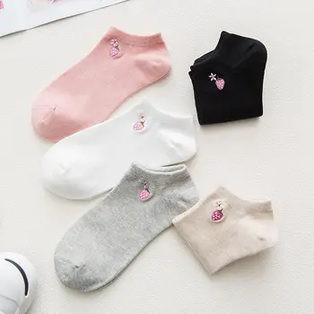 2018 kvinder sokker foråret 5pair kort school stil bomuld sommeren solid farve sjove frugt kvinder mode sokker til kvinder, koreansk