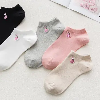 2018 kvinder sokker foråret 5pair kort school stil bomuld sommeren solid farve sjove frugt kvinder mode sokker til kvinder, koreansk