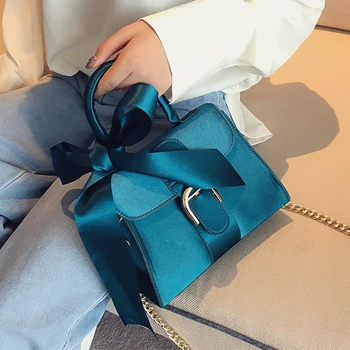 2018 Luksus Messenger Tasker Kvinder Sløjfeknude Kæder Flap Bag Damer Mode Solid Farve Skulder Tasker Kvindelige Designer Black Håndtasker