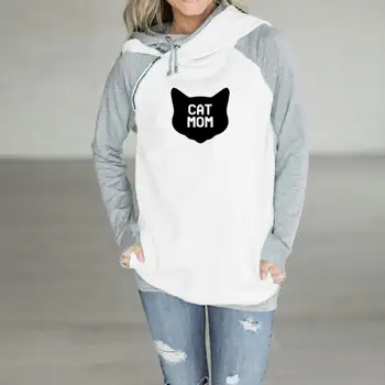 2018 Mode-Cat Mor Print Kawaii Toppe Sweatshirt Femmes Sweatshirts Lommer Bomuld Sjove Bts Hættetrøjer og For Plus Size Kvinder