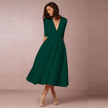 2018 Mode Sommer Kjoler, Kvinder Casual Plus Size Ball Gown Party Dress Kvindelige Vintage Sexet Slank V-Hals Lange Kjole vestidos 3XL