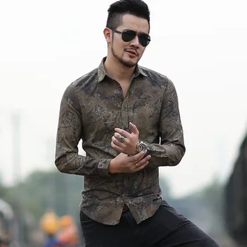 2018 Mænd nye vinter Vintage skjorte trykt blomst langærmet shirt til mænd slanke mode bomuld i Europæisk stil, kvalitet, mærke shirt