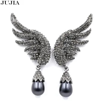 2018 ny erklæring mode drop efterligning pearl angel wing crystal black smykker boho vintage øreringe til kvinder