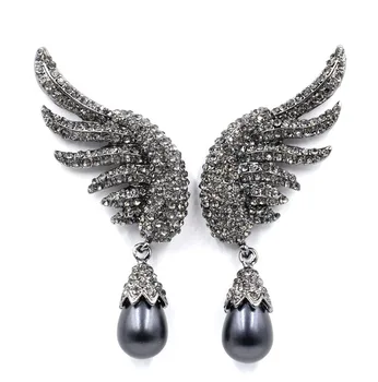 2018 ny erklæring mode drop efterligning pearl angel wing crystal black smykker boho vintage øreringe til kvinder