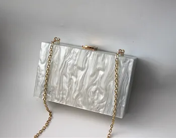 2018 ny wallet-brand mode kvinders messenger bag elegant perle Akryl Kobling Vintage lady pure white skulder Aften taske Hot