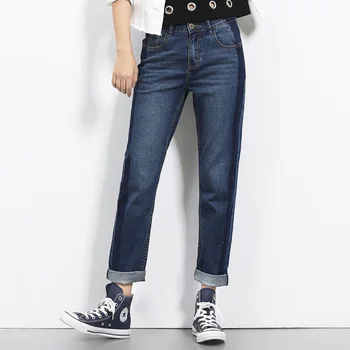 2018 Nye Ankomst Boyfriend Jeans For Kvinder Midt I Livet Løs Stil, Lav Elastic Plus Size Jeans Kvinder Kausale Fuld Længde Jeans