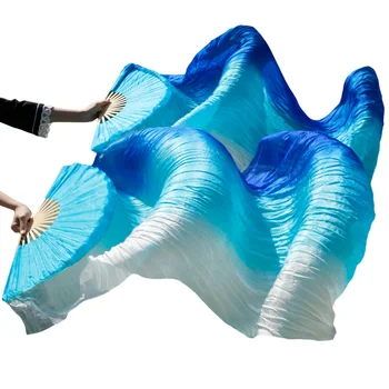 2018 Nye Ankomster Høj Kvalitet Kinesisk Silke Slør Dance Fans 1 Par af Mavedans Fans 180*90cm Royal blå+turkis+hvid