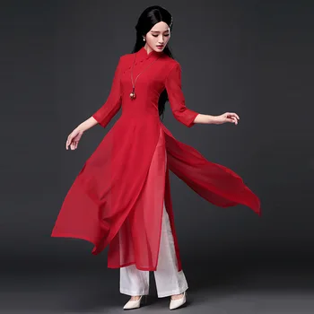 2018 nye Elegante Vietnam Ao dai qipao Traditionelle Kjole Qipao Bryllup Kjoler Bomuld, Linned Kjortel Chinoise Aodai 2 Stykker, der Passer