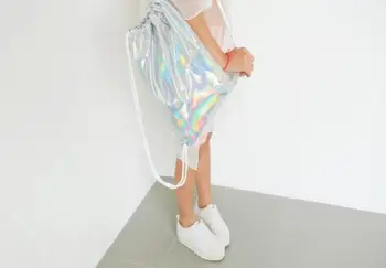 2018 Nye Hologram Laser Rygsæk Pige Taske Skulder Kvinder Rainbow Farverige Metallic Silver Laser Holografiske Rygsæk