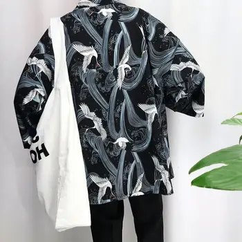 2018 nye japansk stil mænd tre kvart ærmer bomuld & linned streetwear kimono Hip Hop Casual Overtøj Jakke