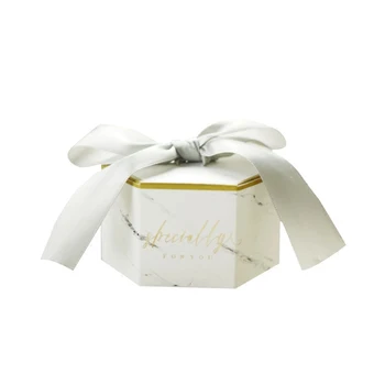 2018 nye kreative bryllup candy bokse med grå bånd papir favor bags marmor trykt 7*8.2*4.6 cm chololate container souvenir -