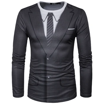 2018 Nye Mænd langærmet T Shirt med O Hals Mandlige Udskrivning Falske Suit T-Shirt-3D Mode Tøj af Høj Kvalitet t-shirt til mænd
