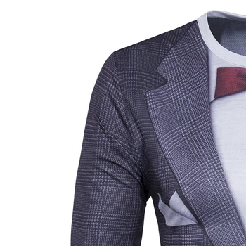 2018 Nye Mænd langærmet T Shirt med O Hals Mandlige Udskrivning Falske Suit T-Shirt-3D Mode Tøj af Høj Kvalitet t-shirt til mænd
