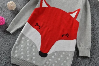 2018 Nye Pige Sweater Kjole Trykt Fox Pige Casual Pullover Med Lange Ærmer Besætning Hals Strik Sweater Børn Tøj