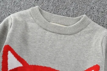 2018 Nye Pige Sweater Kjole Trykt Fox Pige Casual Pullover Med Lange Ærmer Besætning Hals Strik Sweater Børn Tøj