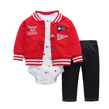 2018 Nye red boy tøj- Cotton Coat+bukser+baby sparkedragt Efterår og Vinter sæt 6~24 måneder Bodysuit nyfødte drenge sæt tøj