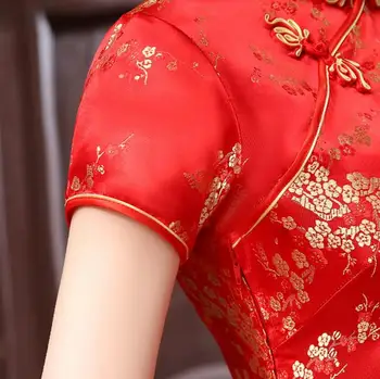 2018 Nye Røde Kinesiske Kvinder Traditionelle Kjole af Silke Satin Bryllup Mini Sexet Qipao Blomst Brudekjole Størrelse S M L XL XXL WC022