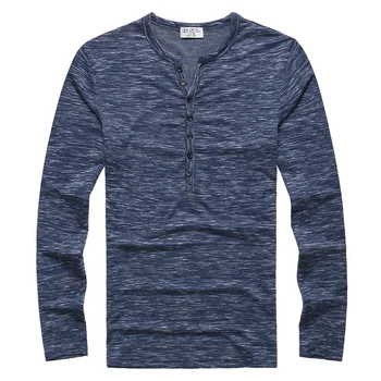 2018 nye Tee Toppe med Lange Ærmer Stilfulde Slim Fit T-shirt med stolpelukning Casual Outwears Populære Design Nye Mænd Henley-Shirt
