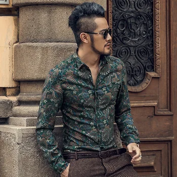 2018 Nye udskrivning shirt mandlige British fashion fritid blomst shirt metroseksuelle mand med lange ærmer bomuld, mærke, design slanke shirt